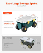 VEVOR Garden Scooter with Seat, 2 in 1 Rolling Garden Cart with Storage Bin, Supports up to 227 lbs, Outdoor Wagon with Handle, Lightweight Storage Gardening Stool for Yard Weeding Planting - Image 4