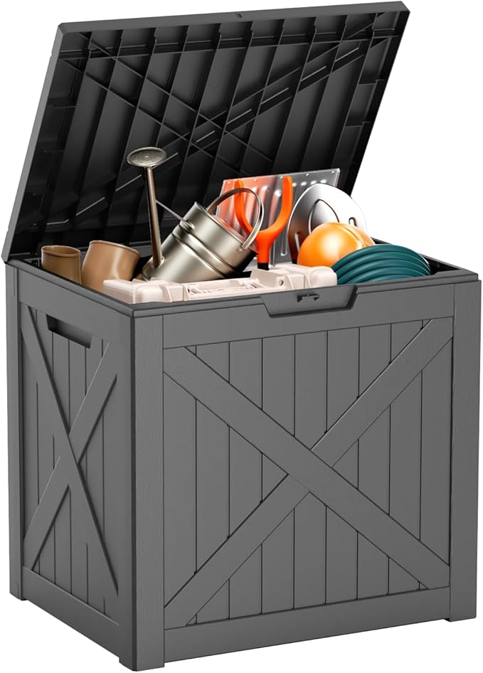 DRATO 32 Gallon Deck Box X pattern, Outdoor Storage Box for Patio Cushion, Garden Tools,Waterproof Patio Storage box, Lockable（Black，32 Gallon） - Image 2