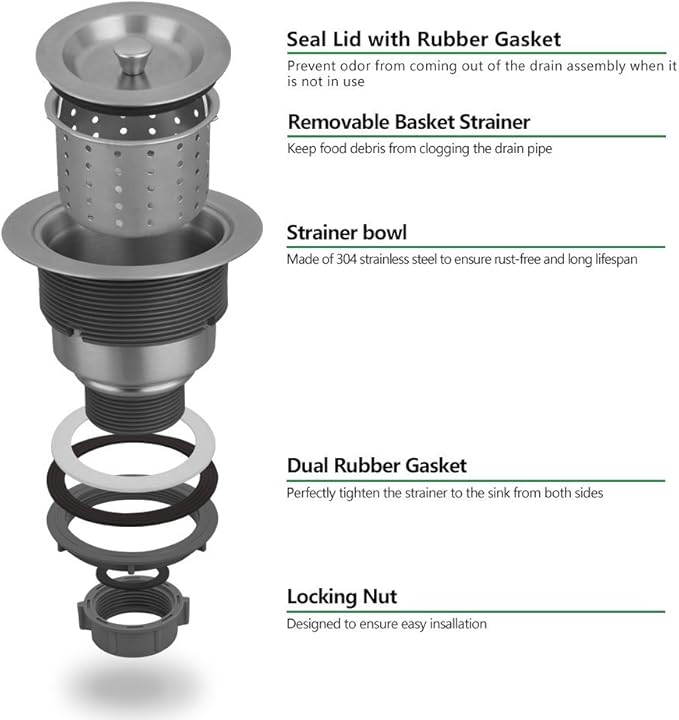 Serene Valley 3-1/2-inch Kitchen Sink Strainer Assembly, 304 Premium Stainless - Image 5