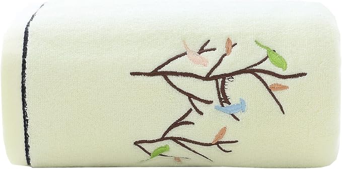 Pidada Bath Towel Embroidered Bird Tree Pattern 100% Cotton Soft Absorbent by Pidada