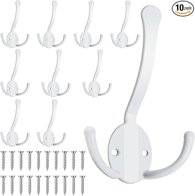 10 Pack Coat Hooks Heavy Duty, Metal Three Prongs Large Coat Hooks Wall Mounted by Homanu