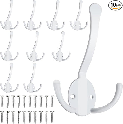 10 Pack Coat Hooks Heavy Duty, Metal Three Prongs Large Coat Hooks Wall Mounted by Homanu