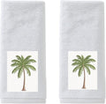 2 Pcs Palm Tree Hand Towels White-Green Bathroom Decor 14x29 Inch Embroidered by SmoothNovelty
