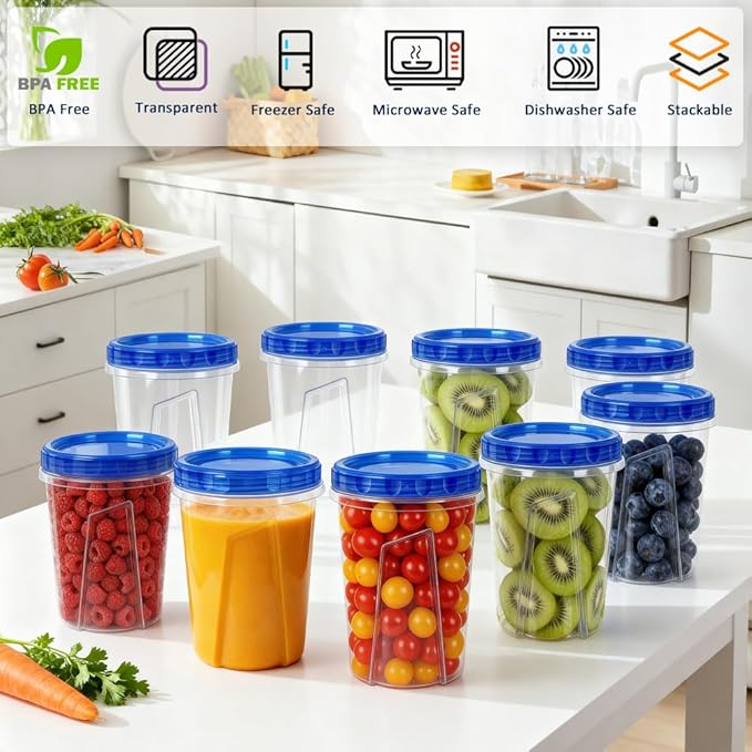 10 Pack 34oz Reusable Freezer Food Storage Containers - Image 4