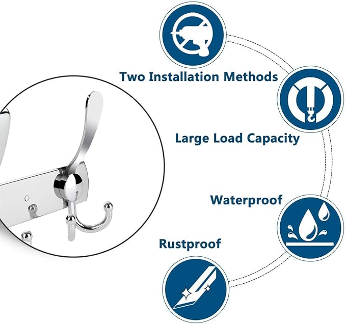 Coat Rack Wall Mounted, 3 Tri Stainless Steel Coat Hook - Image 4
