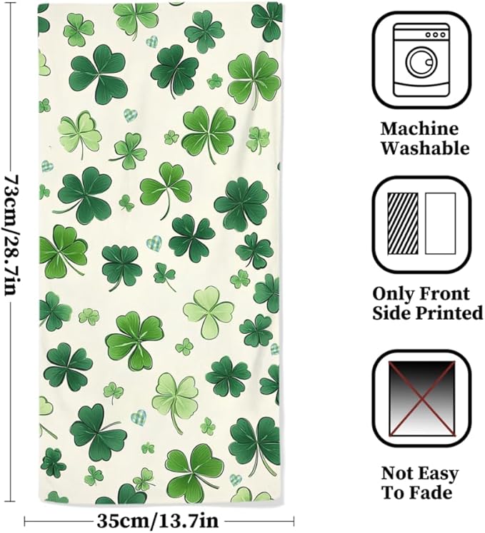 St Patrick’s Day Hand Towels Holiday Lucky Clovers Shamrock Kitchen Towels Soft - Image 2