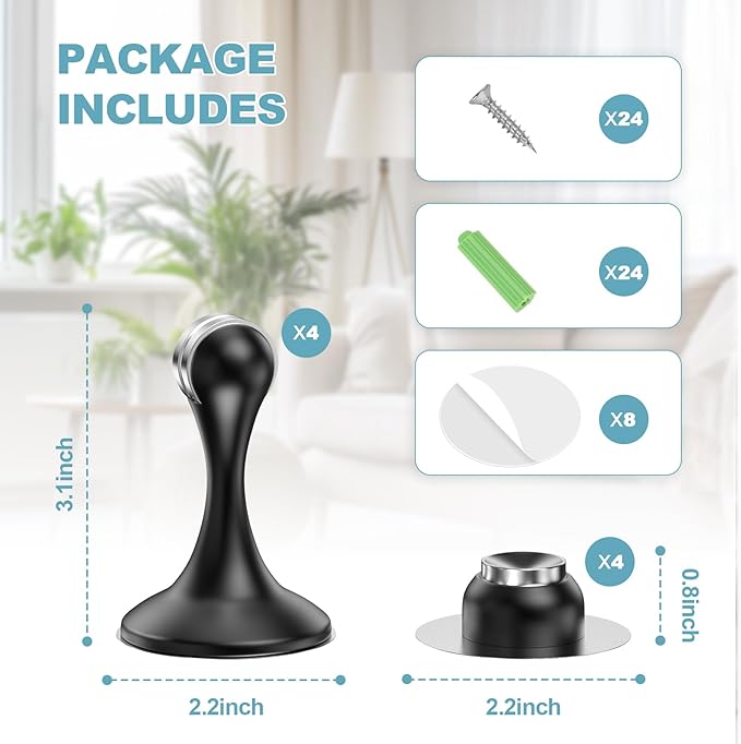 Magnetic Door Stoppers 4 Pack, Stainless Steel Door Stops - Image 5