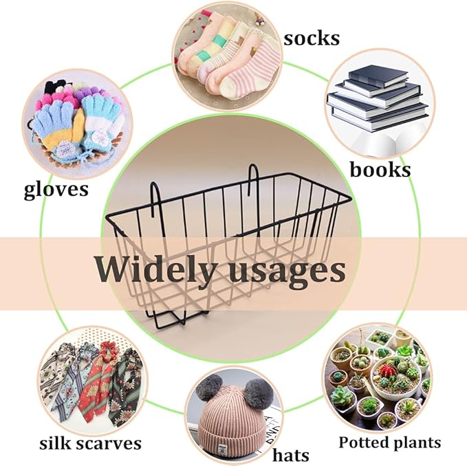 3 Pack Wire Baskets, Wall Grid Panel Hanging Wire Basket, Wall Storage and - Image 6