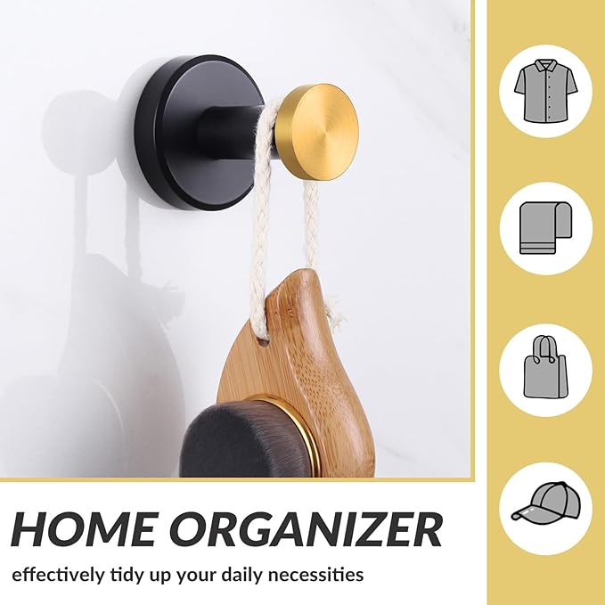 APLusee Black Gold Robe Towel Hook, Stainless Steel Coat Hanger, Clothes Holder - Image 5
