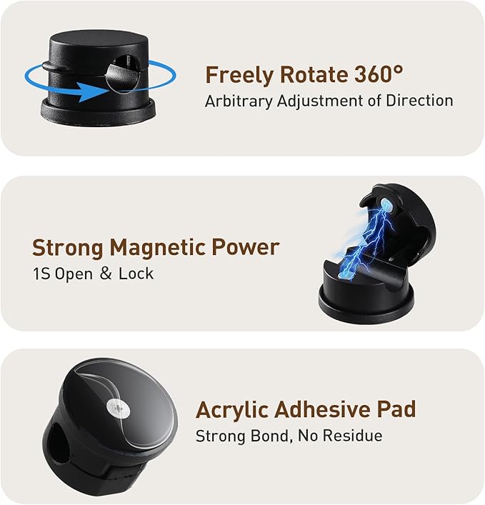 AGPTEK 8 Pack Magnetic Cable Clips, Upgraded 360° Rotatable Cord Holder Clips - Image 3