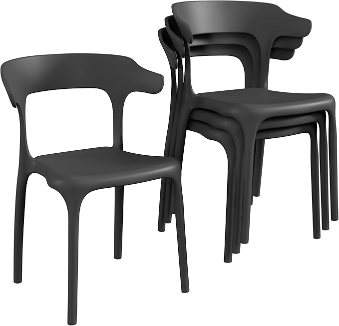 VECELO 4 Pack Plastic Stacking Chairs, Stackable Dining Chairs for Kitchen Restaurant Patio, Portable Indoor Outdoor Use, No Assembly Required, Black - Image 9