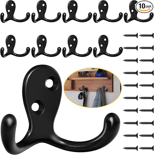 10 Pack Coat Hooks, Heavy Duty Double Prong Coat Hooks Wall Mounted by Homanu