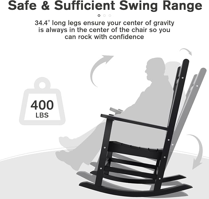 Devoko HDPE Rocking Chair Plastic Outdoor Indoor Patio Rocker Chair High Back All Weather Rocker for Patio Backyard Porch Garden (Black) - Image 7