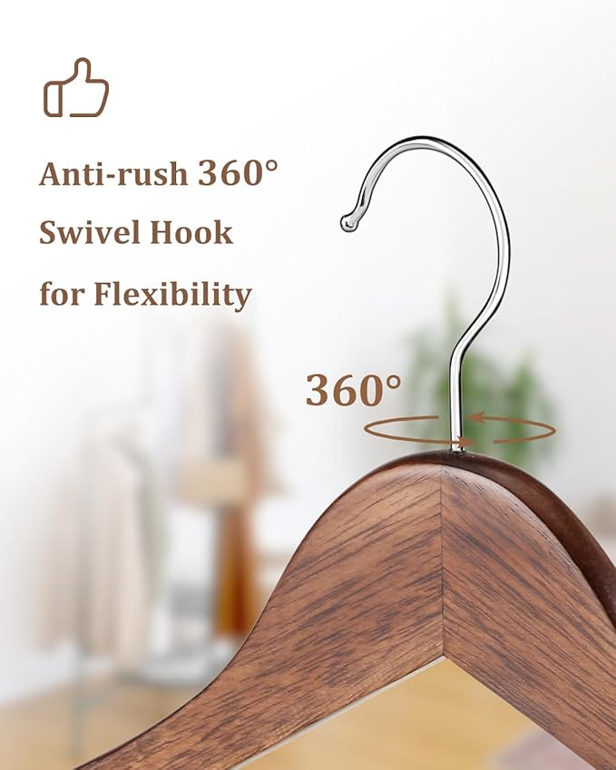 AMKUFO Wooden Hangers 20 Pack Wood Suit Hanger Non Slip Coat Hangers - Image 3