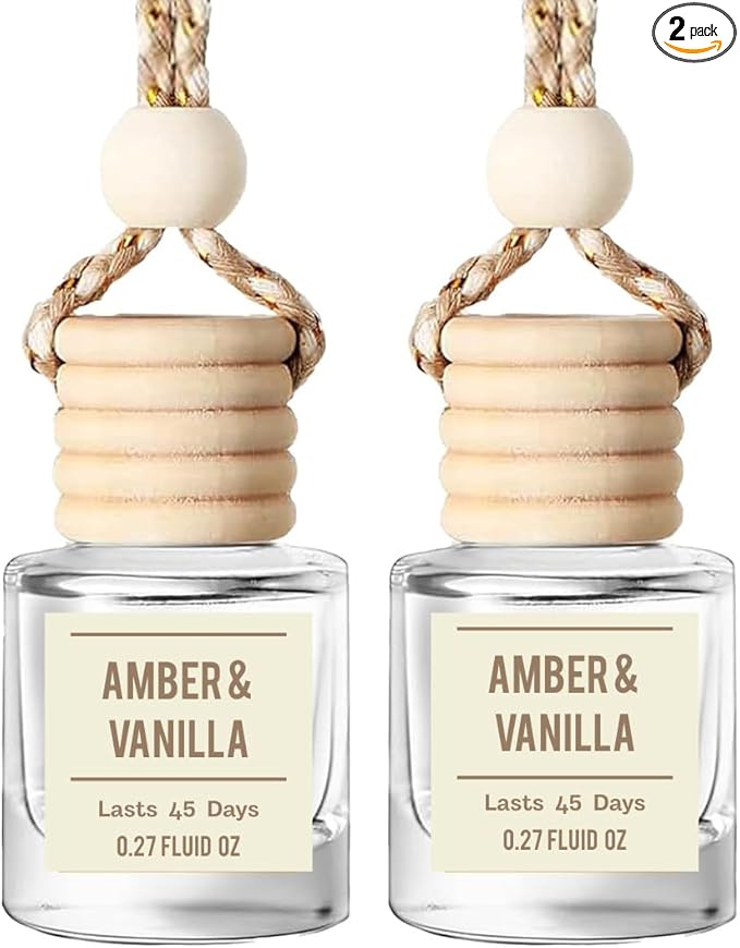 Amber & Vanilla Hanging Car Air Freshener – Long Lasting Essential Oil Diffuser by Unknown