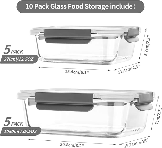 [10 pack Glass Meal Prep Containers - Image 3