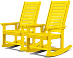 GREENVINES Outdoor Rocking Chairs | Set of 2 | Porch Rocker | HDPE Plastic | Yellow | Oversized Rockers | High Back | Big & Tall | Ladder Back | for Patio Outside Backyard Balcony Garden by GreenVines