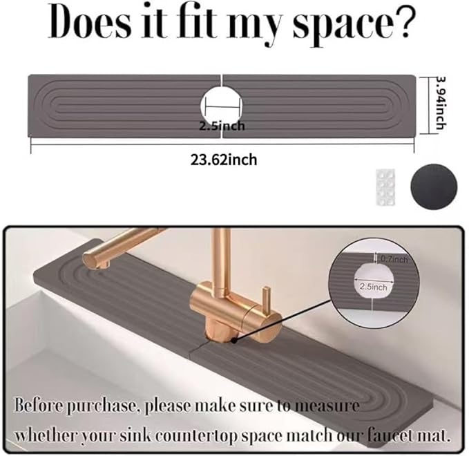 Quick Drying Stone Faucet Mat for Kitchen Sink, 23.6'' Long Diatomite Sink Tray - Image 3