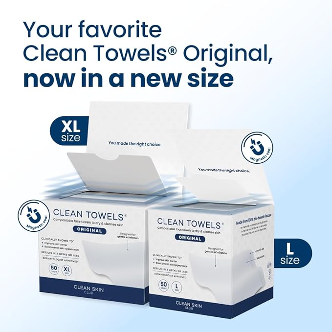 Clean Skin Club Clean Towels® Large, 100% USDA Biobased Face Towel, Disposable - Image 2