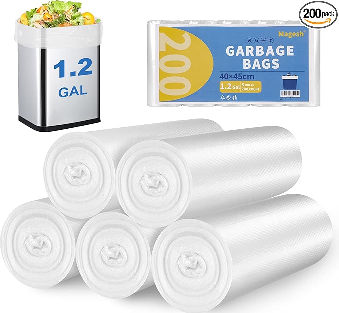 Small Trash Bags, Magesh 1.2 Gallon Trash Bags/Garbage Bags, Strong Wastebasket by Magesh