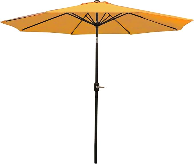 Sunnydaze Outdoor Patio Umbrella - Polyester Table Market Umbrella with Push-Button Tilt and Crank - 8 Sturdy Ribs - Gold - 9ft by SunnydazeDecor