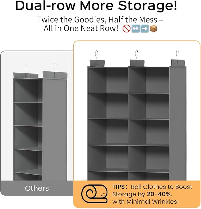 Space-Saving Hanging Closet Storage Organizer – Dual-Row Foldable Shelves - Image 3