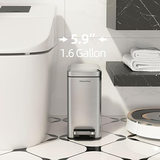 Small Bathroom Trash Can with Soft-Close Lid, 6L/1.6 Gal Stainless Steel Slim - Image 2