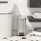 Small Bathroom Trash Can with Soft-Close Lid, 6L/1.6 Gal Stainless Steel Slim - Image 2