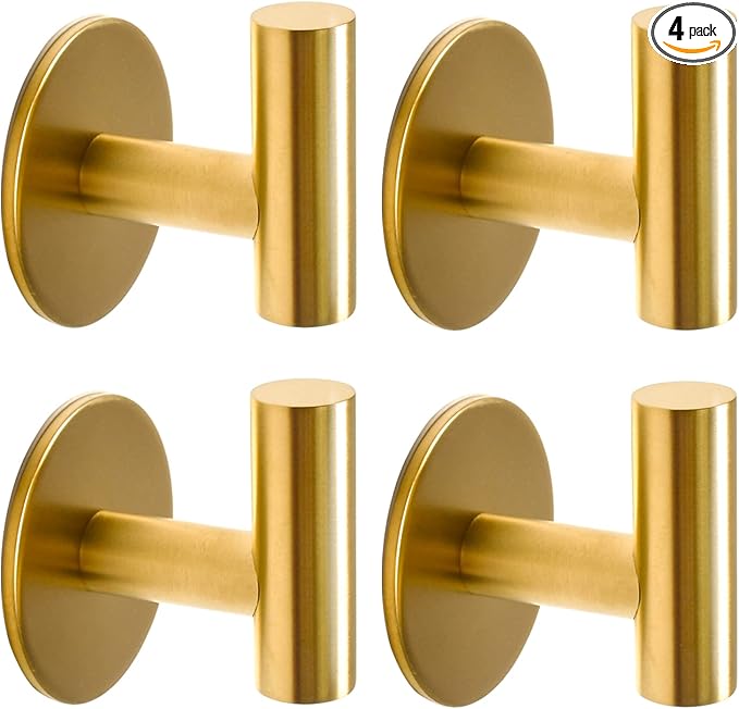 Vuzvuv Adhesive Brushed Gold Hooks, SUS304 Stainless Steel Self-Adhesive Towel by Vuzvuv