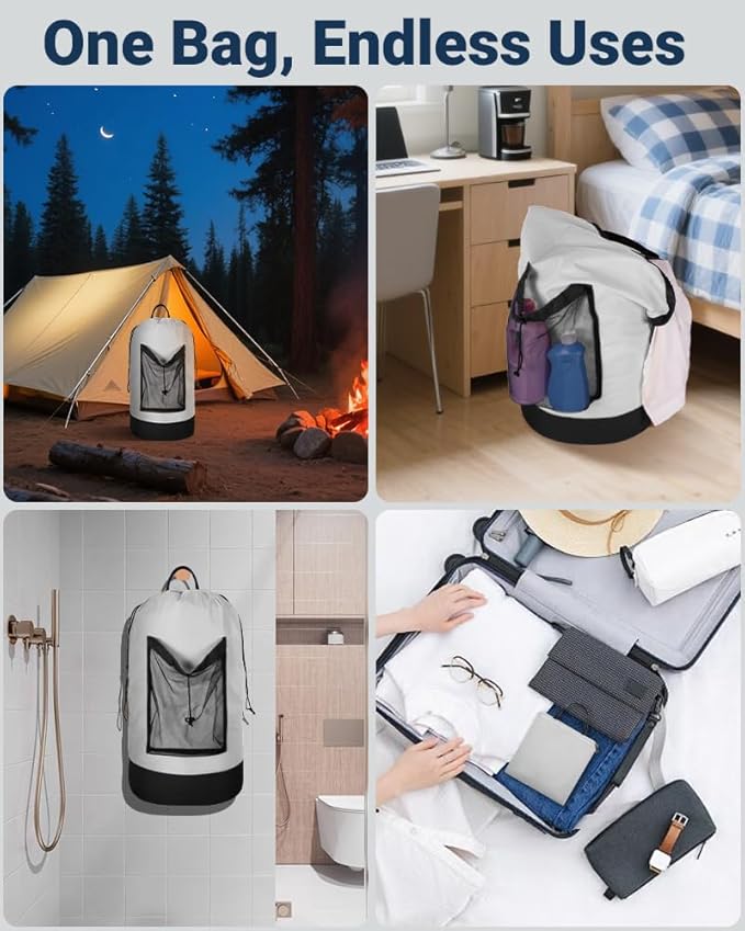 Laundry Bag with Shoulder Straps and Mesh Pocket Laundry Backpack Large - Image 7