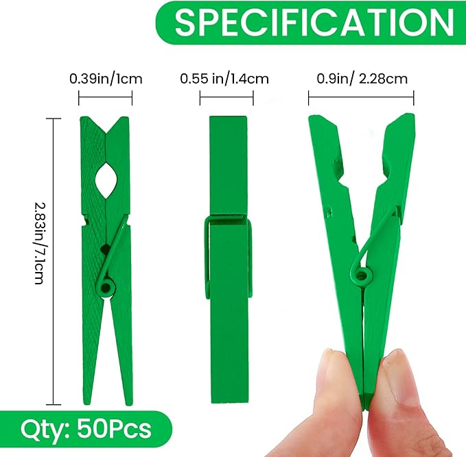 50PCS Colored Wooden Clothespins, 2.9inch Green Clothes Pins - Image 7