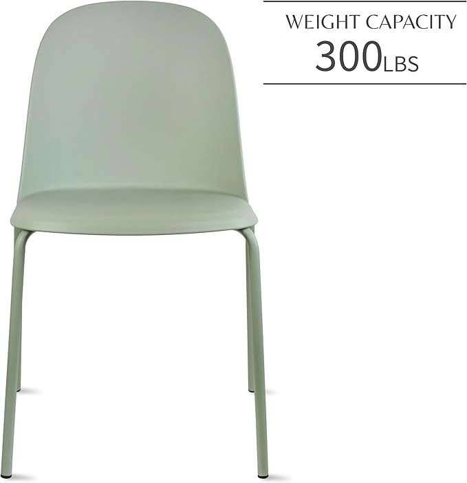 2xhome Set of 2 Modern Stackable Armless Dining Chairs, Plastic Shell Seat with Metal Legs for Indoor Outdoor Home Kitchen Patio Cafe, Green - Image 5