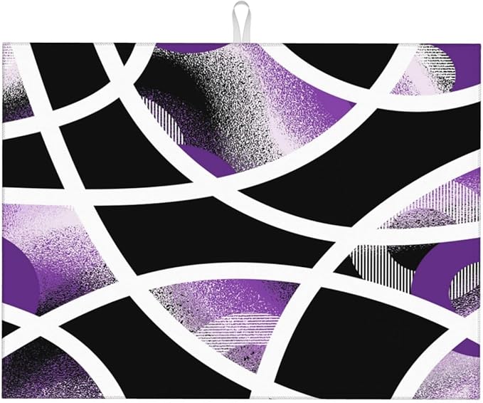 Purple Black White Geometric Abstract Dish Drying Mat by Unknown