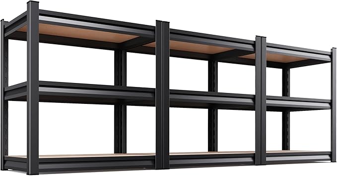 AOAORRG Set of 3 Garage Shelving Heavy Duty Storage Shelves, Metal Adjustable Shelving Unit, Utility Garage Organizer Shelf for Basement, Pantry, Kitchen, Warehouse, 15.7" Dx33.5 Wx35.4 H, Black by Unknown