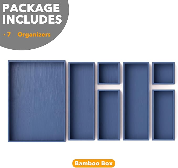 SpaceAid 7-Piece Bamboo Drawer Organizer Storage Boxes Set, Wood Tray Junk - Image 6