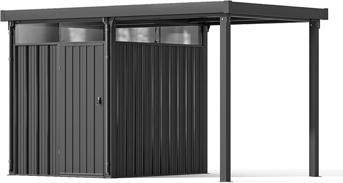 Patiowell 2-in-1 Outdoor Storage Shed, 7' x7' Galvanized Steel Metal Shed with 7' x 7' Porch Pergola Gazebo Outdoor Studio Open-Sided Firewood Shed for Backyard Patio Garden Lawn by Patiowell