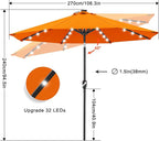ABCCANOPY Durable Solar Led Patio Umbrellas with 32LED Lights 9FT (Orange) - Image 3