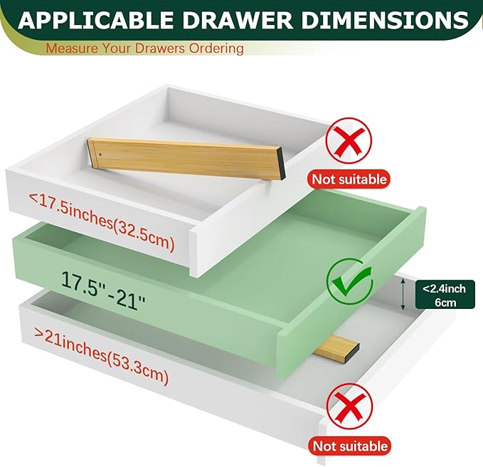 Lzerking Kitchen Drawer Dividers 6 Pack, 17-22" Adjustable Bamboo Drawer - Image 4