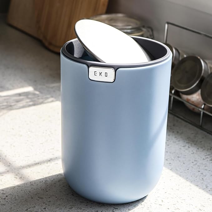 EKO Mini Desk Trash Can with Swing-Top Lid 0.4 Gallon Small Table Round - Image 9