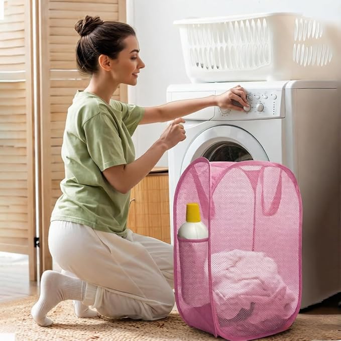 The upgraded pop-up laundry basket features a breathable side pocket mesh design - Image 4