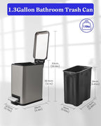Bathroom Trash Can with Lid，5 Liter / 1.3 Gallon Small Trash Can with Removable - Image 5