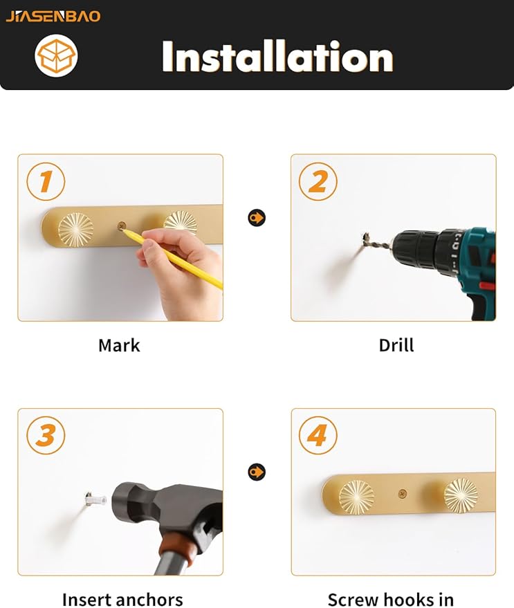 1 Pack Coat Rack Wall Mounted Gold Brass Towel Hooks - Image 3