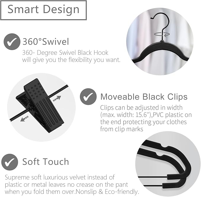 MIZGI Premium All Black Velvet Pants Hangers - Image 2