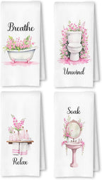 Farmhouse Pink Botanical Bathroom Hand Towels, Relax Breathe Soak Unwind by Unknown