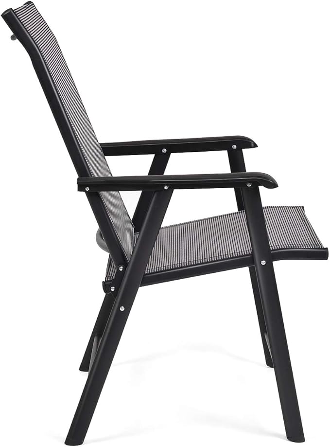 Giantex Set of 4 Folding Patio Chairs, Outdoor Portable Dining Chairs for Garden Camping Poolside Beach Deck Lawn, 4-Pack Sling Armchairs, Metal Frame, Grey - Image 9