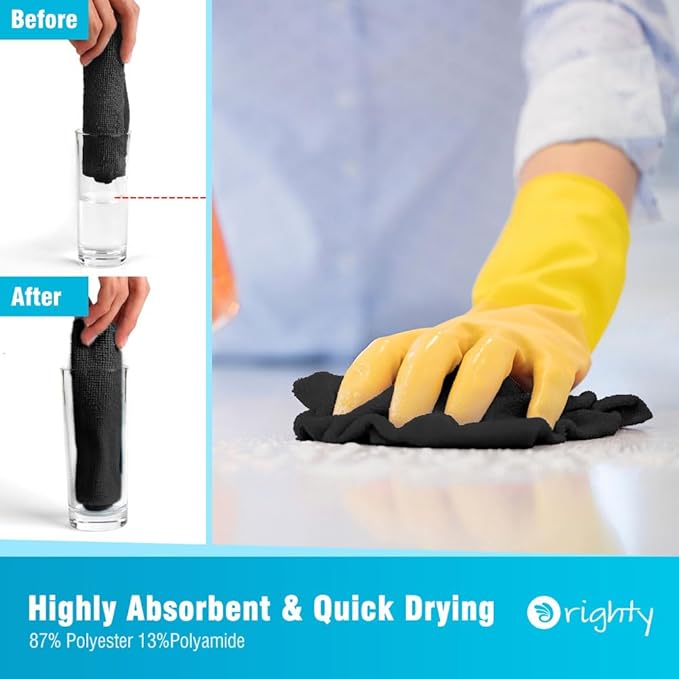 Orighty Black Microfiber Cleaning Cloth, 24 Pack Highly Absorbent Cleaning Rags - Image 3