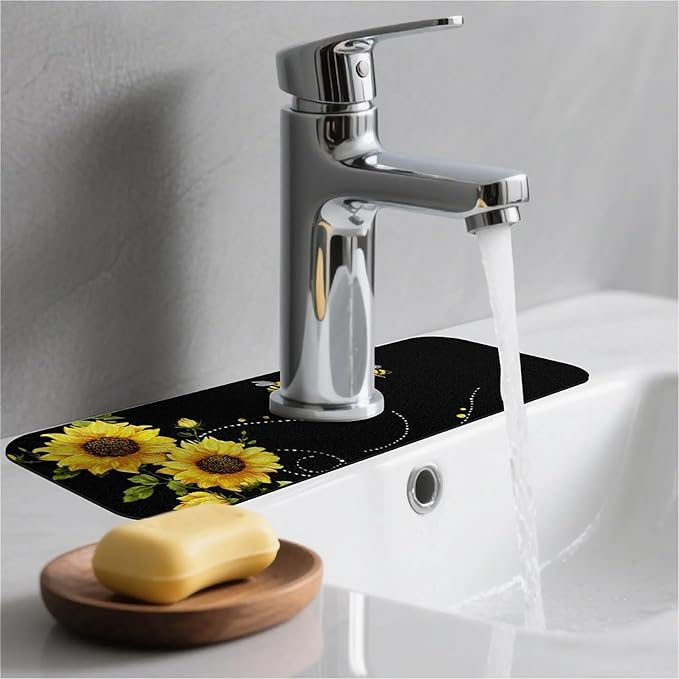 Kitchen Sink Splash Guard，sunflowers-and bees- Faucet Mat Sink Gadgets-Super - Image 2