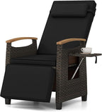 RELAX4LIFE Rattan Outdoor Recliner Chair - Wicker Chaise Lounge Chair w/Adjustable Back & Footrest, Acacia Wood Armrests, Flip Side Table, Cushion, Reclining Patio Chair for Pool Yard (1, Black) by RELAX4LIFE