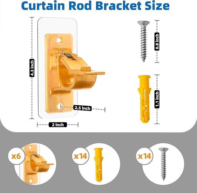 Antimbee 6PCS Self Adhesive Curtain Rod Bracket, No Drilling Curtain Rod Holders - Image 7