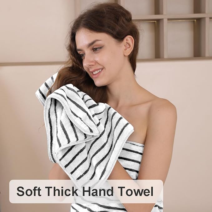 2 Piece Black White Cabana Stripe Hand Towels - Image 2
